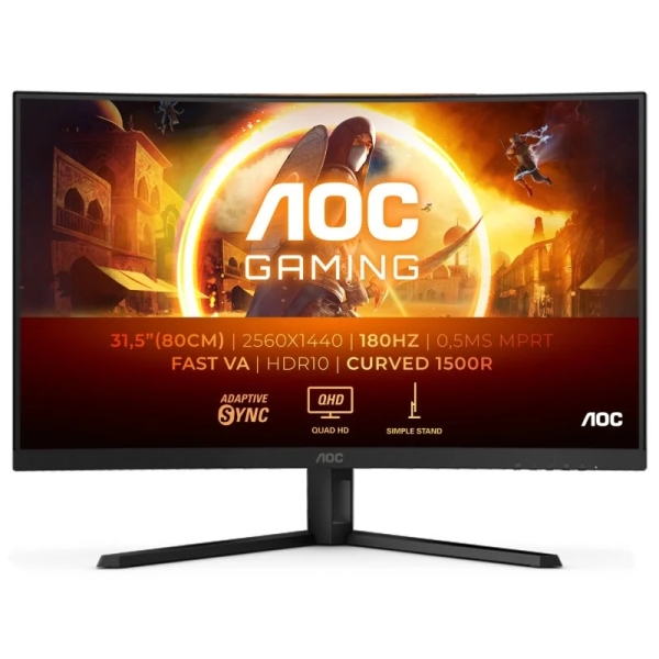 AOC G4 Monitor 31.5" Curvo 1500R LED Fast VA QHD 180Hz HDR10 - Respuesta 1ms - Angulo de Vision 178°
