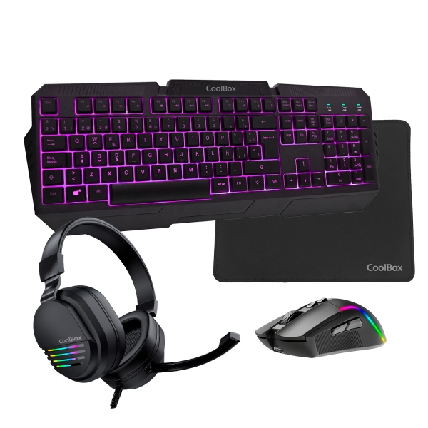 Coolbox Gaming XWing2 Pack Gaming Teclado USB + Raton USB 7200dpi + Auriculares Jack 3.5mm + Alfombr