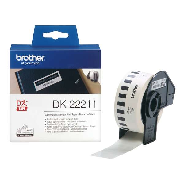 Brother DK22211 - Etiquetas Originales de Tamaño personalizado de pelicula plastica - Ancho 29mm x 1