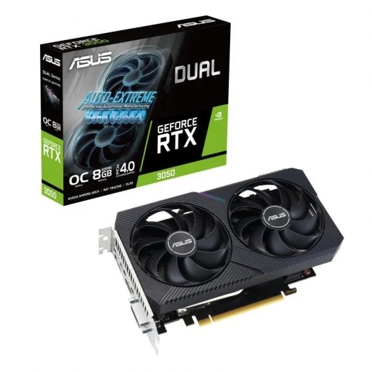 [DUAL-RTX3050-O8G-V2] Asus Dual GeForce RTX 3050 V2 OC Edition Tarjeta Grafica 8GB GDDR6 NVIDIA - PCIe 4.0, HDMI, DVI-D, D