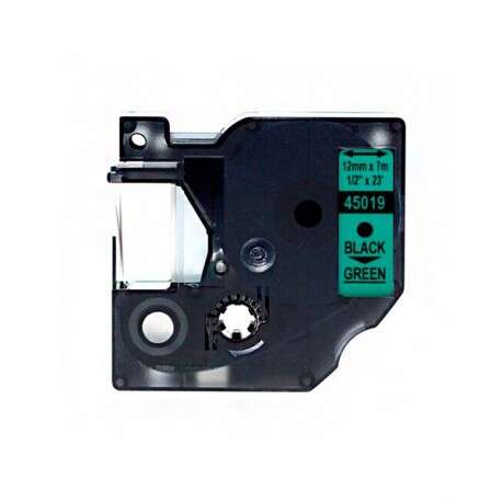 Dymo D1 45019 Cinta de Etiquetas Generica para Rotuladora - Texto negro sobre fondo verde - Ancho 12