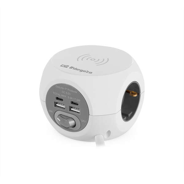 Orbegozo EN 4500 Enchufe 8 en 1 Carga Rapida Inalambrica - 3 Tomas de Tierra VDE - 2 USB - 2 USB-C -