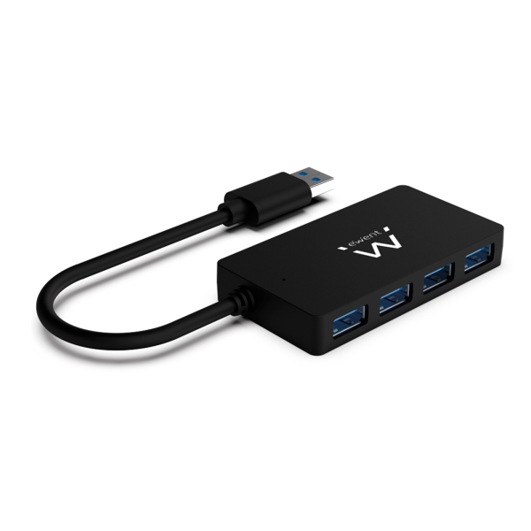 [EW1136] Ewent Hub USB3.2 Gen 1 USB-A de 4 Puertos - Alimentado por USB - Color Negro