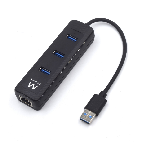 [EW1140] Ewent EW1140 Hub 3Puertos USB3.2 - Puerto de Red Gigabit - Color Negro