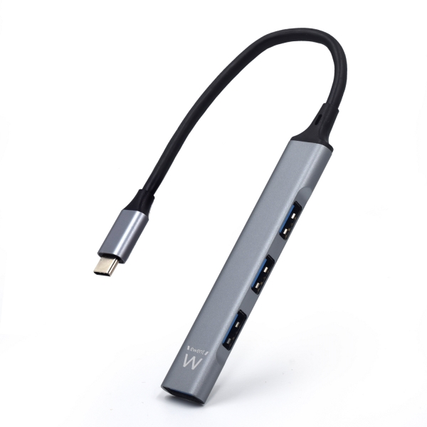 [EW1145] Ewent EW1145 Hub USB Tipo C - 1 Puerto USB 3.2 y 3 Puertos USB 2.0 - Diseño Compacto - Color Plata