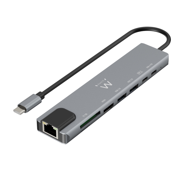 [EW1146] Ewent USB-C Dock 8 en 1 - HDMI 4K - PD 87W - USB-C - 2xUSB-A - LAN - Lector de tarjetas - Color Plat