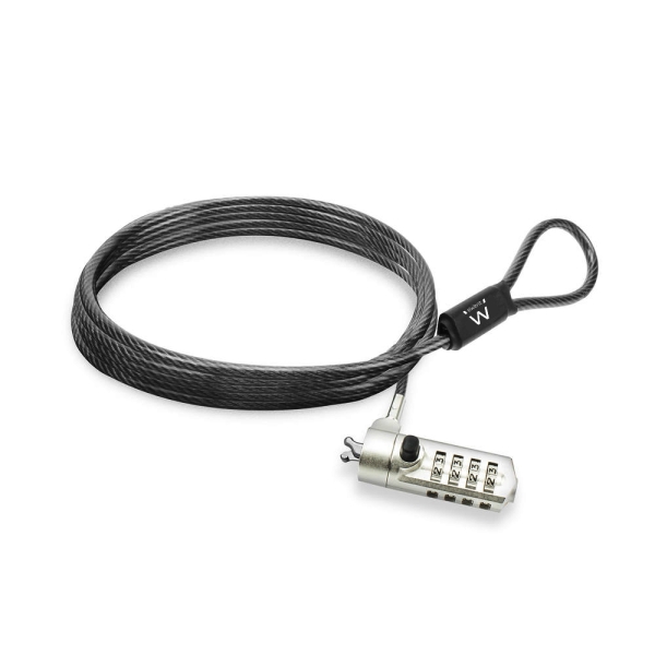 Ewent Cable de Seguridad para Portatil - Candado de Combinacion Numerica - Cable de Acero - 1.5m de