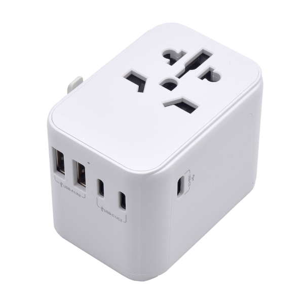 Ewent Adaptador de Viaje Universal - Conexiones para Europa (Schuko), USA, UK, Australia - 2xUSB-A -