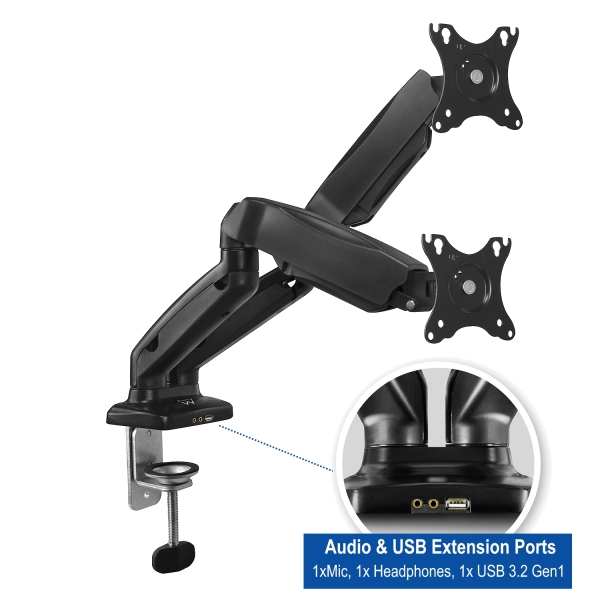 [EW1516] Ewent Soporte de Escritorio para 2 Monitores de 13-34" - VESA Maximo 100x100 - hasta 9 kg - Color Ne