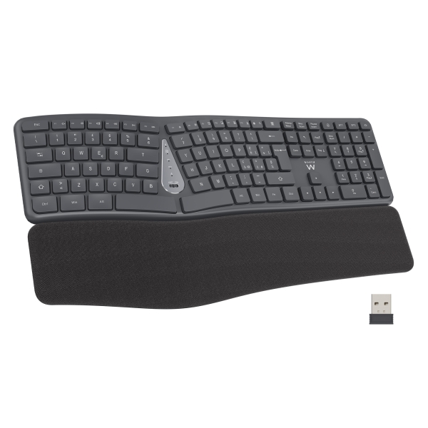 Ewent Teclado Inalambrico - Ergonomico - Bateria de Litio Recargable de 300mAh - Disposicion Portugu