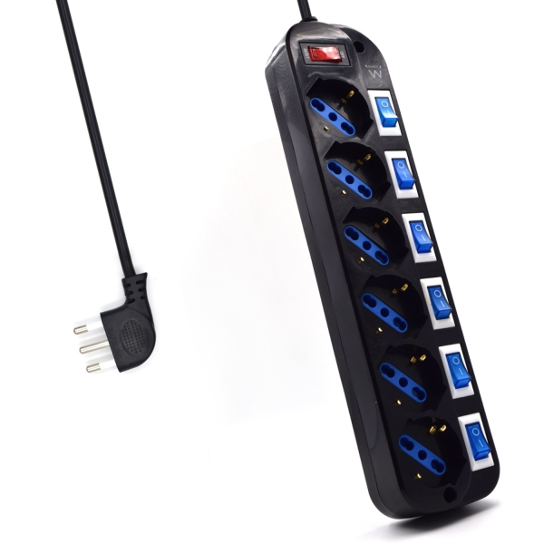 Ewent Regleta con 6 Tomas Tipo L/F (Schuko) de 10/16A - Interruptor On/Off General e Individual - Pr