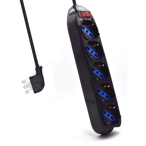 Ewent Regleta con 5 Tomas Tipo L/F (Schuko) de 10/16A - Interruptor On/Off - Enchufe Italiano Plano