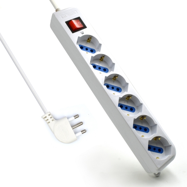 Ewent Regleta con 6 Tomas Tipo L/F (Schuko) de 10/16A - Proteccion contra Sobretensiones - Proteccio