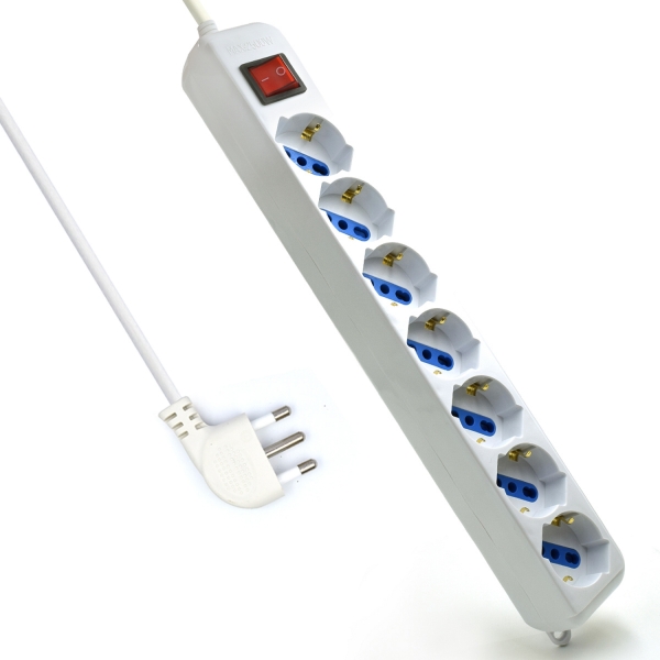 Ewent Regleta con 6 Tomas Tipo L/F (Schuko) de 10/16A - Interruptor de Encendido - Proteccion contra
