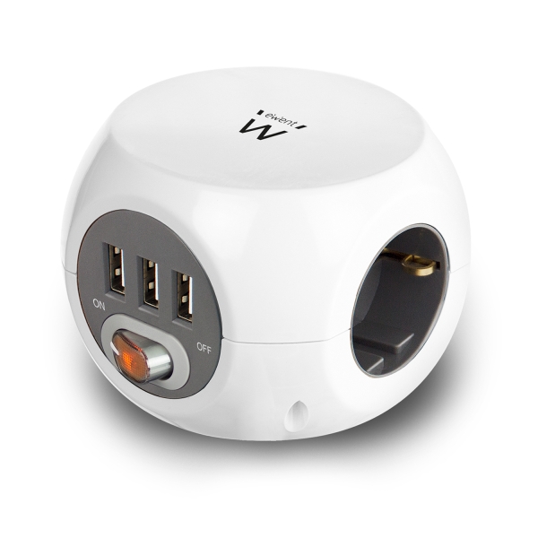[EW3939] Ewent Regleta con 6 Tomas de Sobremesa - 3x Schuko 16A - 3x USB-A - Interruptor On/Off - Cable de 1.