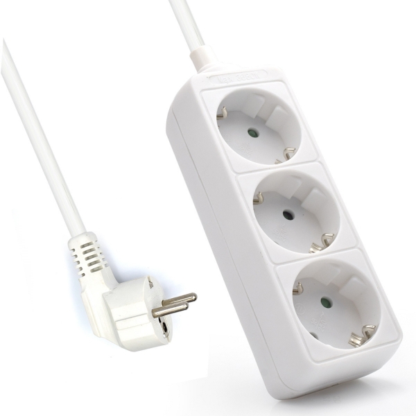 [EW3958] Ewent Regleta de 3 Tomas Schuko 16A - Proteccion Infantil - Cable de 1.5m - Enchufe Schuko Plano en
