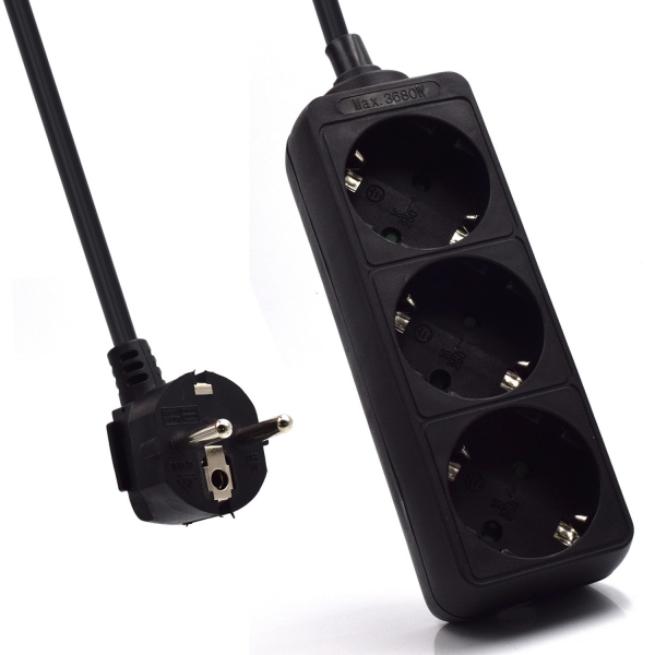 Ewent Regleta de Energia 3 Enchufes - 16A Enchufe Schuko - Color Negro