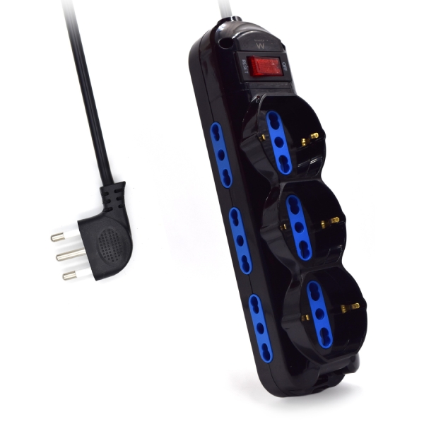 Ewent Regleta con 9 Tomas - 6 Tomas L + 3 Tomas L/F (Schuko) - Interruptor On/Off - Enchufe Italiano