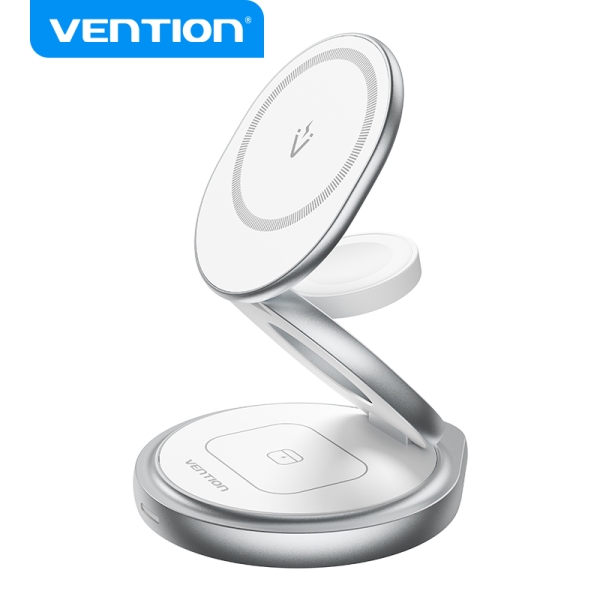 Vention Soporte de Cargador Inalambrico 3 en 1 con MagSafe - Carga Rapida - Rotacion 360° - Protecci