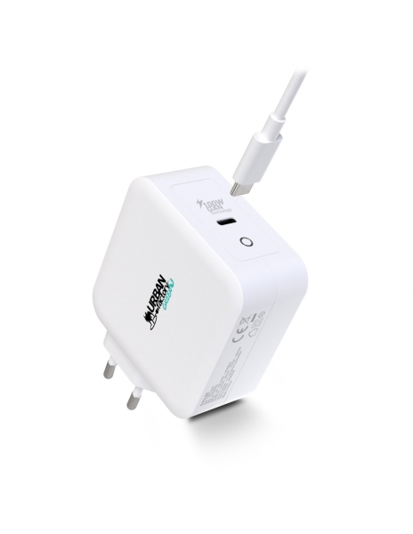 Urban Factory Cyclee Cargador de Pared USB-C GaN de 100W - Diseño Ecologico - Cable USB-C/USB-C de 2