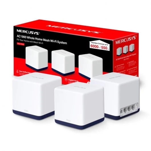 Mercusys H50G Sistema Wi-Fi Mesh AC1900 - 3 Unidades Halo - Cobertura hasta 550 m² - Roaming sin Int