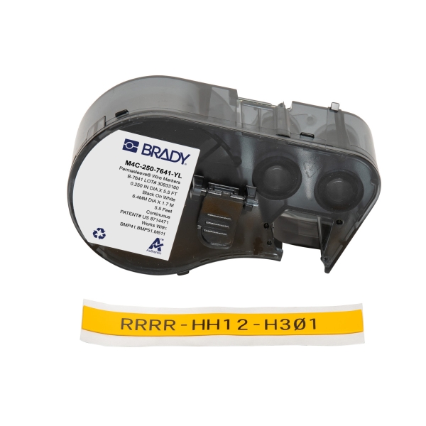 [M4C-250-7641-YL] Brady M4C-250-7641-YL Cinta Termorretractil de Etiquetas - Texto Negro sobre Fondo Amarillo - Ancho