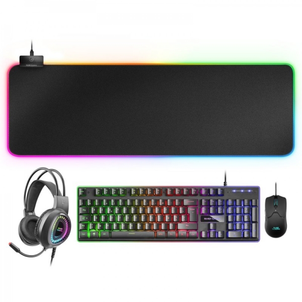 Mars Gaming MCPEXFR Combo Gaming 4 en 1 - Teclado H-MECH FRGB - Raton 10K DPI Ultraligero - Auricula