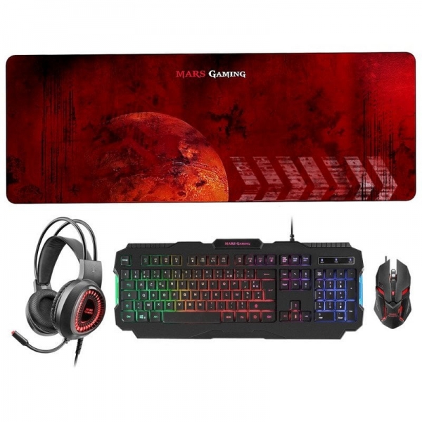 Mars Gaming MCPRGB2 Combo Gaming - Teclado RGB Rainbow - Raton 4000DPI RGB Flow - Auriculares RGB Fl
