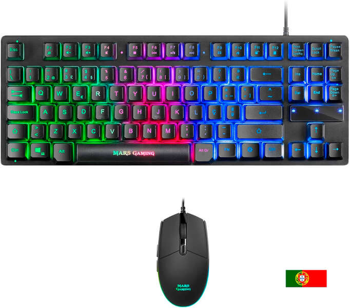 [MCPTKLPT] Mars Gaming Combo Gaming MCPTKL - Teclado TKL y Raton Ligero - Iluminacion RGB Breathing & Flow - Te