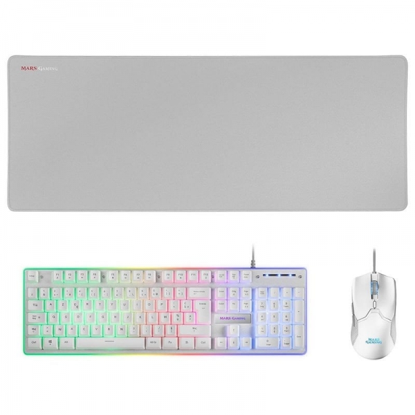 Mars Gaming MCPX Combo Gaming Premium - Teclado H-MECH - Raton 10K DPI - Alfombrilla XXL - Iluminaci
