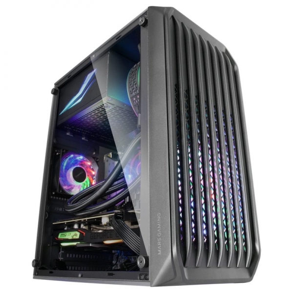 Mars Gaming MC-S2 Caja Compacta Gaming - Ventiladores FRGB - Flujo de Aire Optimo - Ventana Lateral