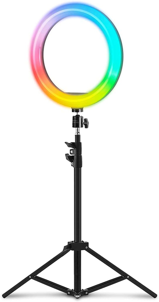 [MGRING] Mars Gaming MGRING Anillo de Luz ARGB USB con Tripode de hasta 150cm - 35 Modos de Iluminacion ARGB - 1200lm - Mando a Distancia - Cable de 1.80m