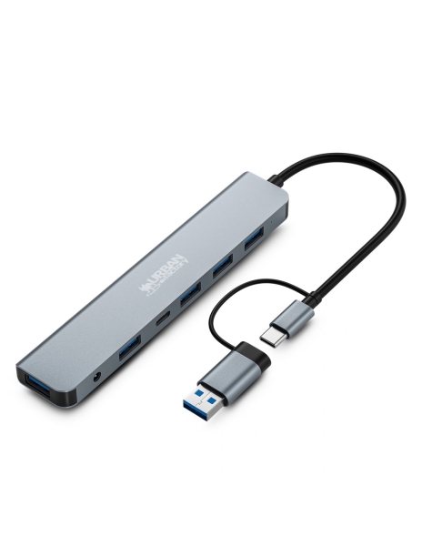 [MHC70UF] Urban Factory Minee HUB 6 en 1 - USB-A/C Macho - USB-A/C Hembra - Alimentacion Externa con Adaptador