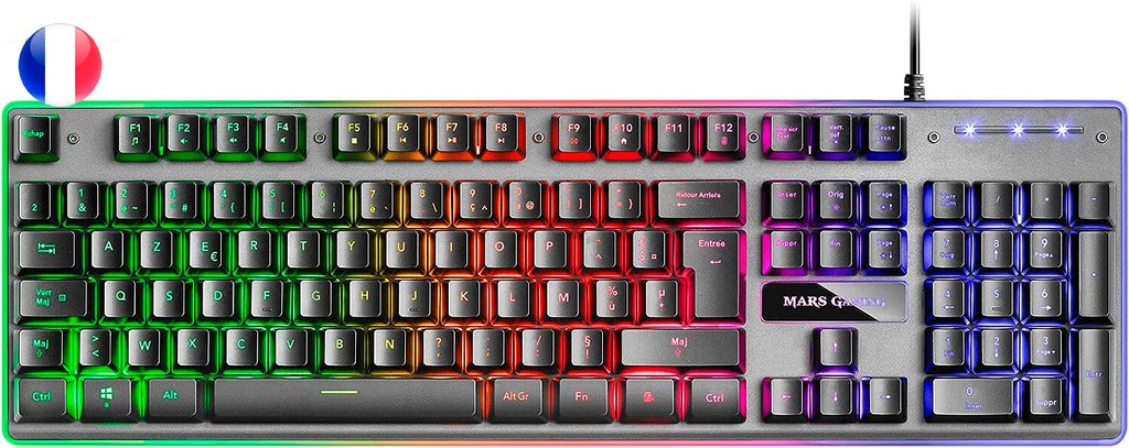 Mars Gaming Teclado Gaming MK220 - Tecnologia H-MECH - Iluminacion FRGB Rainbow - Panel de Aluminio