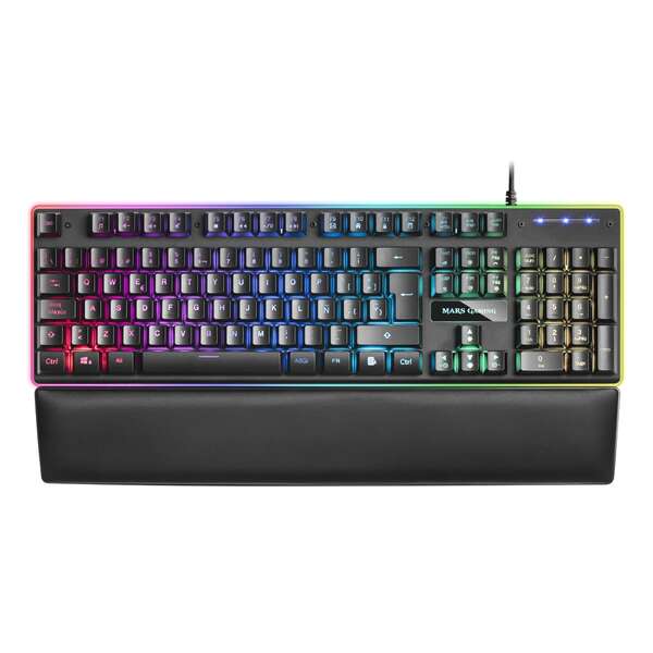 Mars Gaming MK320 Teclado Hibrido USB - Retroiluminacion LED RGB - Reposamuñecas Acolchado - Antigho