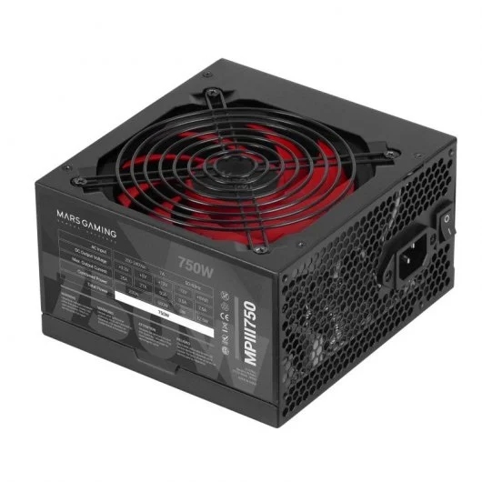 [MPIII750] Mars Gaming MPIII750 Fuente de Alimentacion 750W ATX - 85% de Eficiencia - PFC Activo - Silenciosa