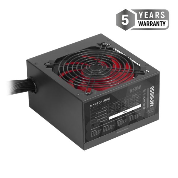 [MPIII850] Mars Gaming MPIII850 Fuente de Alimentacion 850W ATX - Silencio Absoluto - Eficiencia Profesional -