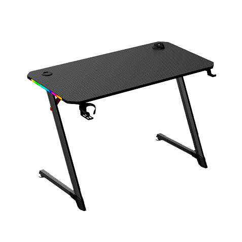 [MV0447] Muvip Mesa Gaming PRO1700 con Laminado de Fibra Carbono - Luz RGB - Portavasos y Gancho para Auricul