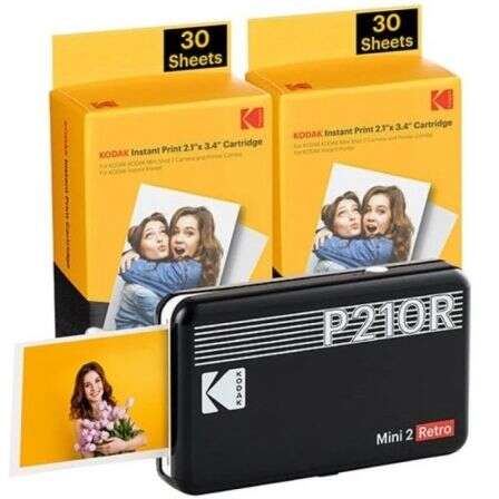 Kodak Mini 2 Retro Pack de Impresora Fotografica Portatil Bluetooth + 60 Hojas de Papel Fotografico