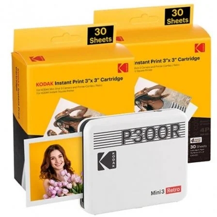 Kodak Mini 3 Retro Pack de Impresora Fotografica Portatil Bluetooth + 60 Hojas de Papel Fotografico