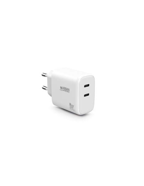 Urban Factory Potencia Cargador USB-C GaN de 65W - 1 Puerto USB-C de 45W + 1 Puerto USB-C de 20W - C