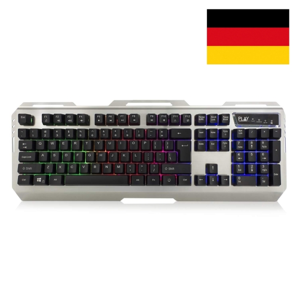 Ewent Teclado Gaming - Iluminacion RGB - Disposicion Alemana QWERTZ DE - Carcasa de Metal - 12 Tecla