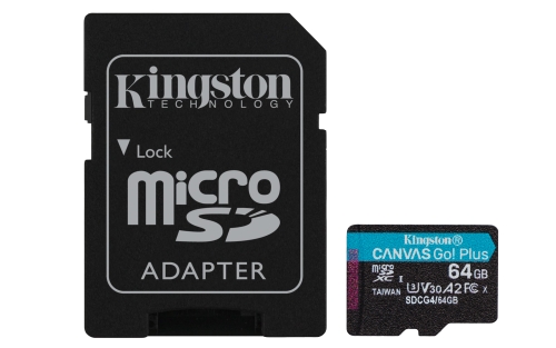 [SDCG4/64GB] Kingston Tarjeta Micro SDXC 64GB UHS-I U3 V30 Clase 10 200MB/s Canvas Go Plus con Adaptador