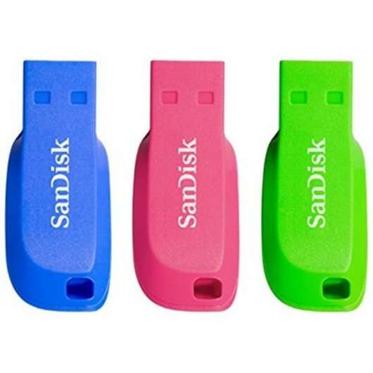 [SDCZ50C-032G-B46T] Sandisk Pack de 3 Cruzer Blade Memoria USB 2.0 32GB - Ultra Compacta - Color Azul, Rosa y Verde (Pen