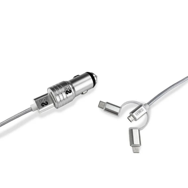 Subblim Cargador de coche doble USB - Longitud 1m - Carga rápida hasta 2.400Amp/12W - Exterior de fi