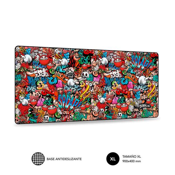 Subblim Alfombrilla de Raton Graffiti - Tamaño 900x400mm - Caucho Antideslizante - Bordes Cosidos -