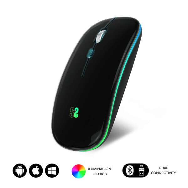 Subblim Raton LED Dual Flat - Conectividad Dual - Tecnologia Silent Click - Iluminacion LED en 7 Col