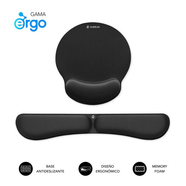 Subblim Pack Ergo MemoryFlex Alfombrilla Ergonomica para Raton y Reposamuñecas Teclado - Espuma Elas