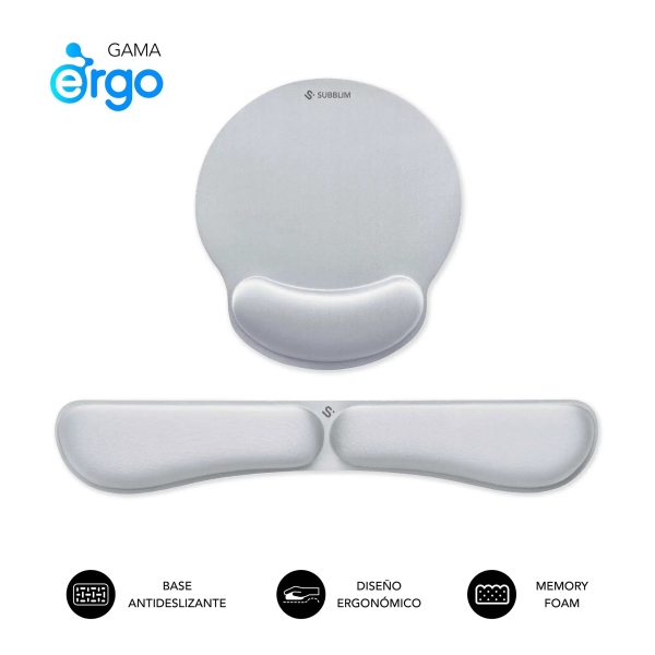 [SUBMP-04E021] Subblim Pack Ergo MemoryFlex Alfombrilla Ergonomica para Raton y Reposamuñecas Teclado - Espuma Elas