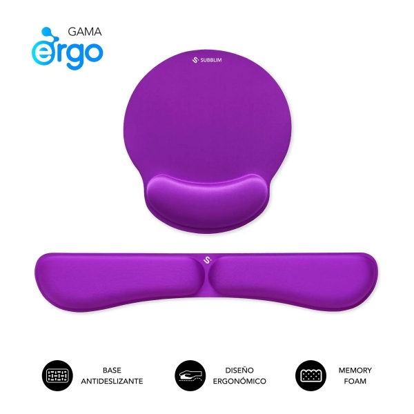 [SUBMP-04E022] Subblim Pack Ergo MemoryFlex Alfombrilla Ergonomica para Raton y Reposamuñecas Teclado - Espuma Elas